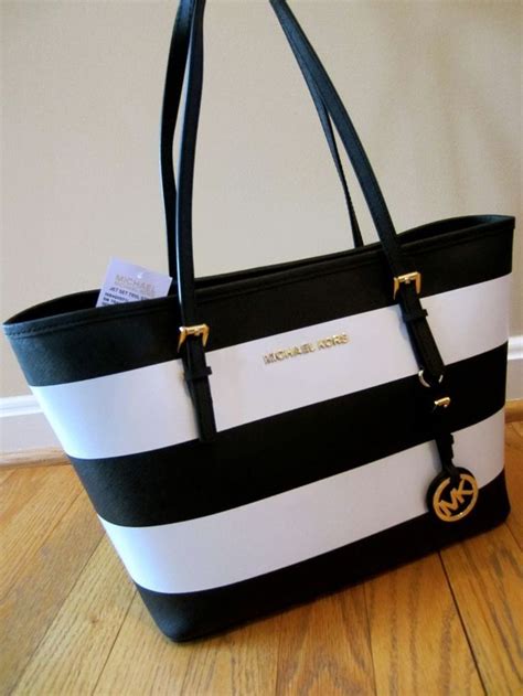 michael kors striped black and white bag|Michael Kors handbags small black.